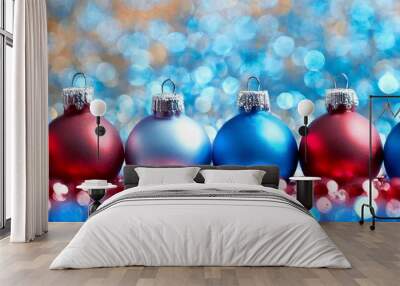 Festive Christmas Ornaments with Colorful Bokeh Lights Wall mural