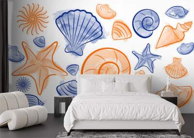 Seashell summer draw Wall mural