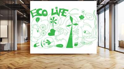 Vector doodle ecologic concept for green life and world - Outlined illustration Wall mural