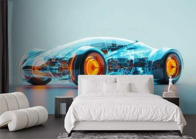 3D rendering of transparent futuristic car  Wall mural