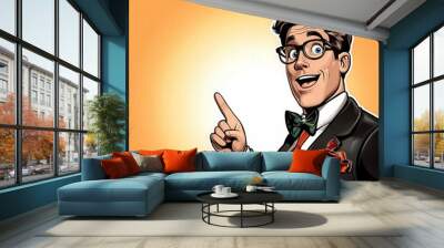 A cartoon-style business man in meeting pointing finger, has an idea Wall mural