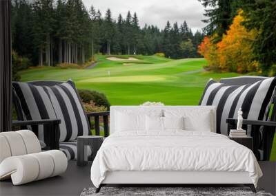 A modern home interior design patio, background is a golf course  Wall mural