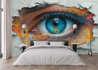 A torn white paper, with an eye Wall mural