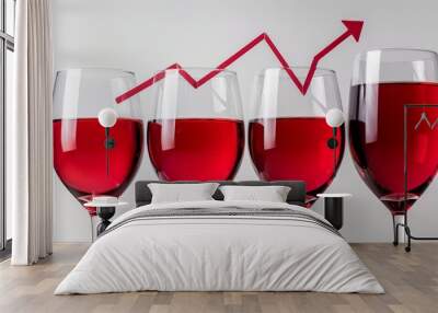 growing financial bar graph made up from red wine glasses, white background  Wall mural