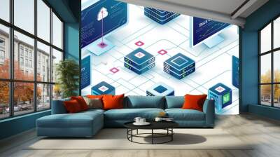 map of it infrastructure diagram showing backup system for disaster recovery, servers, hard disk, connectivity Wall mural