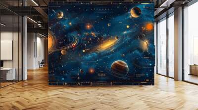 star map with planets and routes between planets  Wall mural