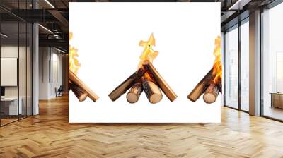 three campfire firepitss isolated png transparent background, wood, logs, fire Wall mural