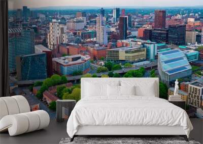 Aerial image of Manchester cityscape at dusk Wall mural