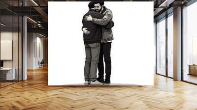 2 men hugging each other male friendship greeting standing gay couple same sex people hugging Wall mural