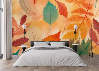 Autumn leaves seamless pattern orange leaf background fall repeatable texture Wall mural