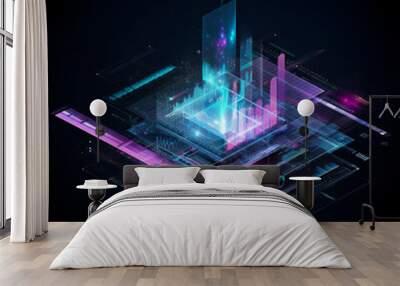 Data graphics on artificial cyberspace cyber technology in futuristic abstract setting Wall mural