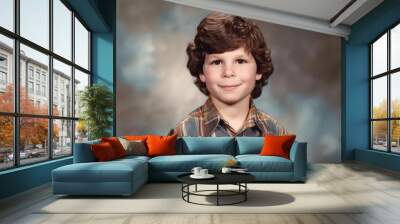 1980's school picture of young caucasian boy. Wall mural