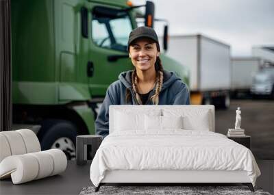 A smiling female truck driver. Wall mural