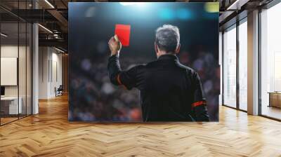 A soccer referee showing a red card in a match.	 Wall mural