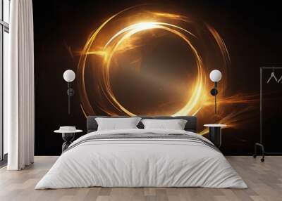 Abstract golden light circle, black background. Wall mural