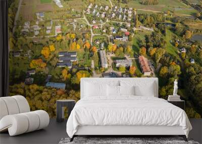 Aerial view of Pelci village in sunny autumn day, Latvia. Wall mural