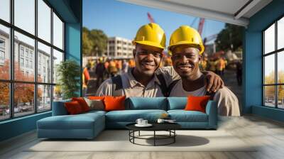 African construction workers working outside. Wall mural