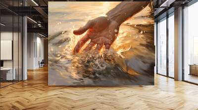 An oil painting of a forearm splashing water at sea. Wall mural