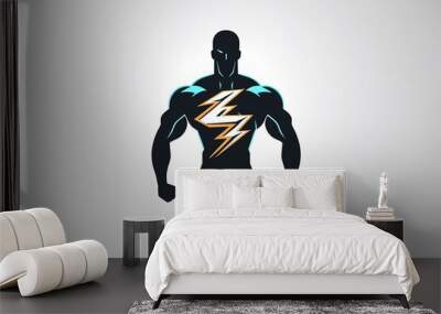 Athletic body and lightning logo. Generative AI. Wall mural