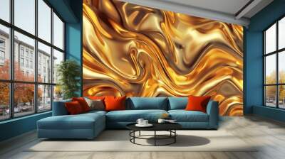 Background with flowing liquid gold texture. Wall mural