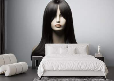 Black hair wig on mannequin. Wall mural