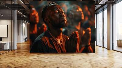 Black man praying God. Wall mural