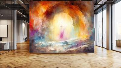 Colorful painting art of the tomb of Jesus. Wall mural