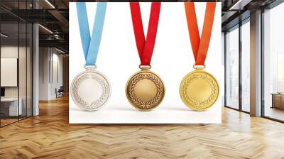 Gold, silver and bronze medals isolated on white background.	 Wall mural