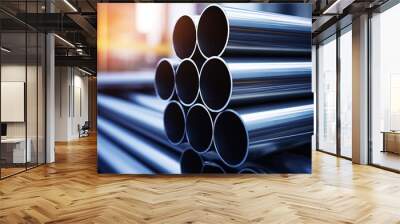 Gray industrial steel pipes. Wall mural