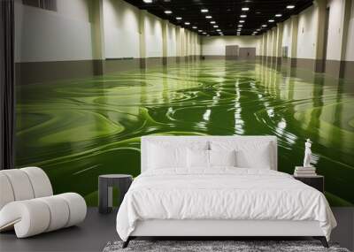 Green epoxy floor in a large space in a company. Wall mural