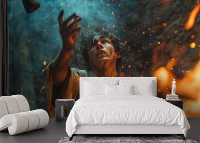 Man throw stone, Bible story. Wall mural