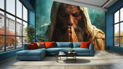 Old man praying God. Wall mural