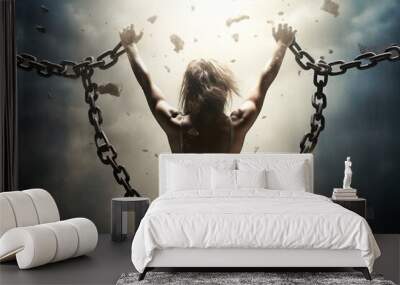 Person breaking free from chains. Wall mural