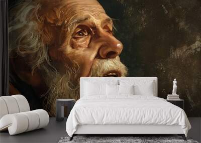 Portrait of biblical old man listening to God. Wall mural