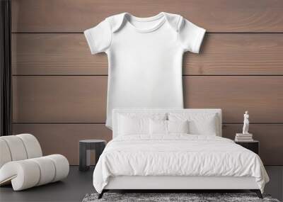 White baby short sleeve bodysuit mock up. Generative AI. Wall mural