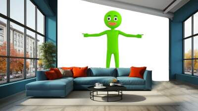 Green Man character pointing finger two side in 3d rendering. Wall mural