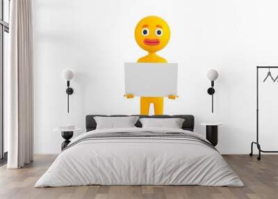 Yellow Man character holding a blank billboard in 3d rendering. Wall mural