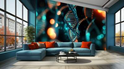 Close-up illustration of DNA helix structure. Science and technology concept Wall mural