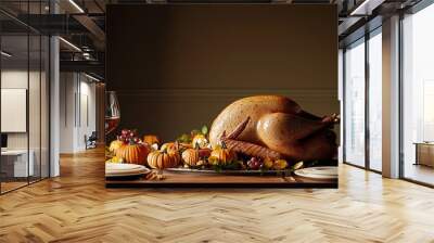 delicious baked turkey for thanksgiving, dinner and thanksgiving food concept Wall mural