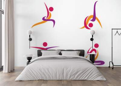 athletic logo set creative people abstract yoga logo sport icon concept run Wall mural