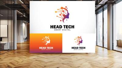 head tech logo creative smart brain idea design concept technology connect network Wall mural