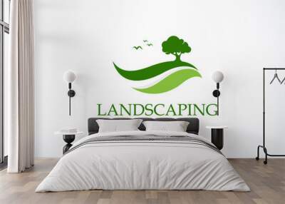 landscape logo creative garden natural tree growth illustration vector Wall mural