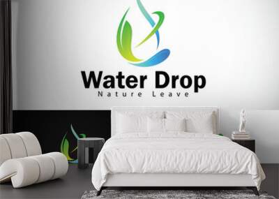 water drop logo creative nature leave health care mineral business design Wall mural