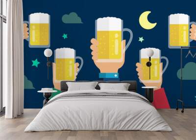  Making a toast with beer/  beer garden flat banner illustration Wall mural