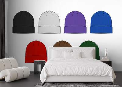 Beanie hat (knit cap)  template vector illustration set Wall mural