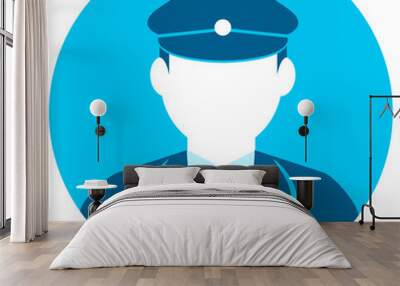 Circular worker avatar icon illustration (upper body) /  police man, bus driver. Wall mural