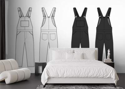 Denim overall jumpsuit vector template illustration set Wall mural