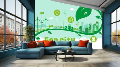 Green eco city vector banner illustration ( SDGs, ecology concept , nature conservation ) Wall mural