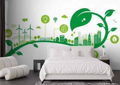 Green eco city vector illustration ( SDGs, ecology concept , nature conservation ) Wall mural