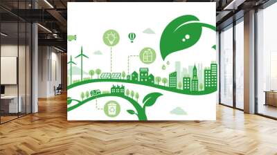 Green eco city vector illustration ( SDGs, ecology concept , nature conservation ) Wall mural